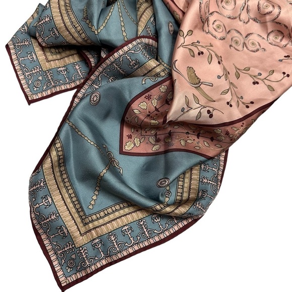 Silk Pink and Powder Blue Floral Oversized Scarf - Picture 10 of 15